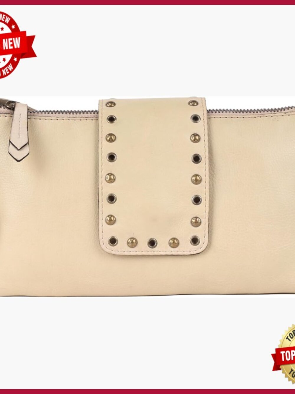 9.5 Inch Italian Leather Studded Crossbody Sling Bag - Boho Style